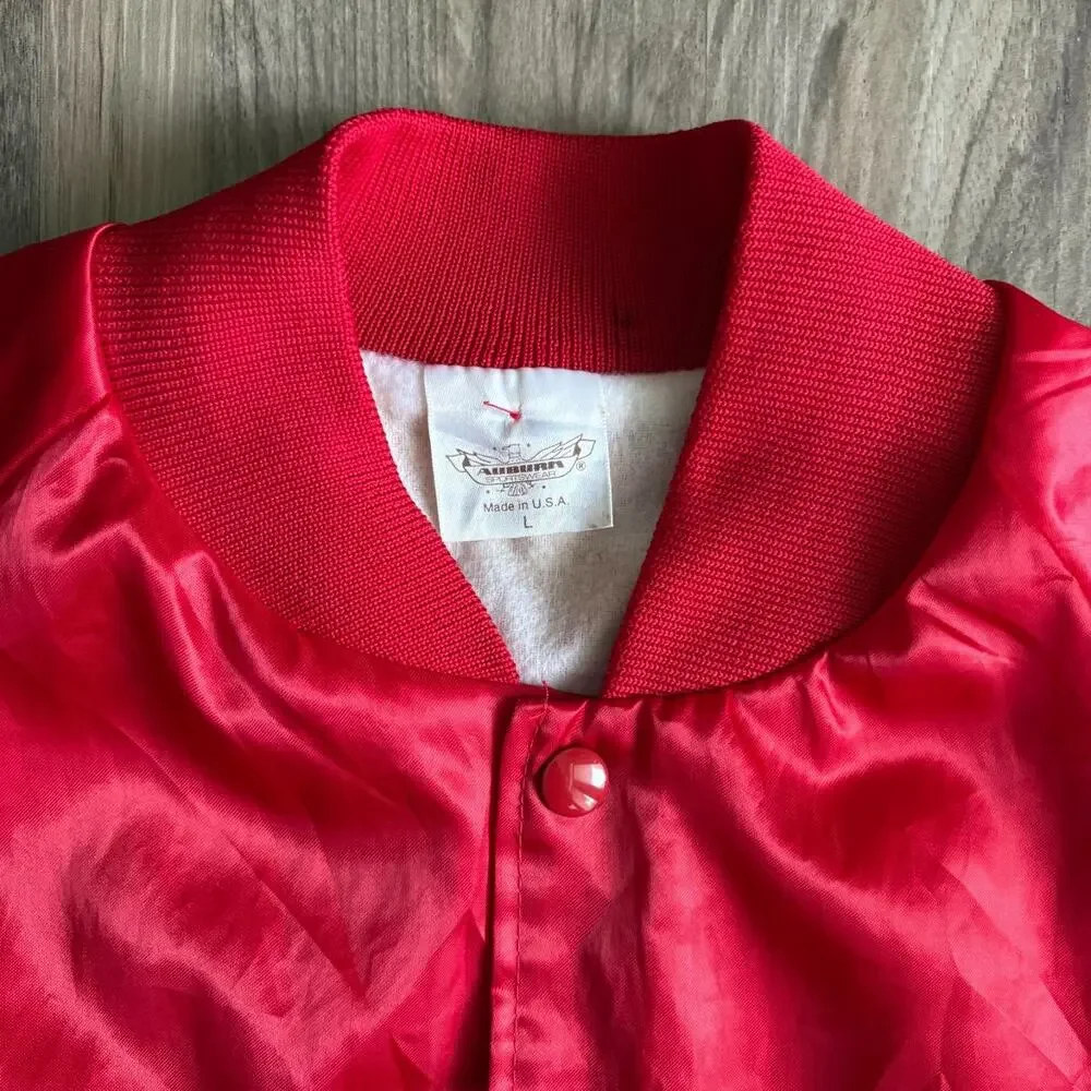Vintage 1980s Airbrushed Satin Jacket Men's Size L Red Nightmare Truck Chevy Art
